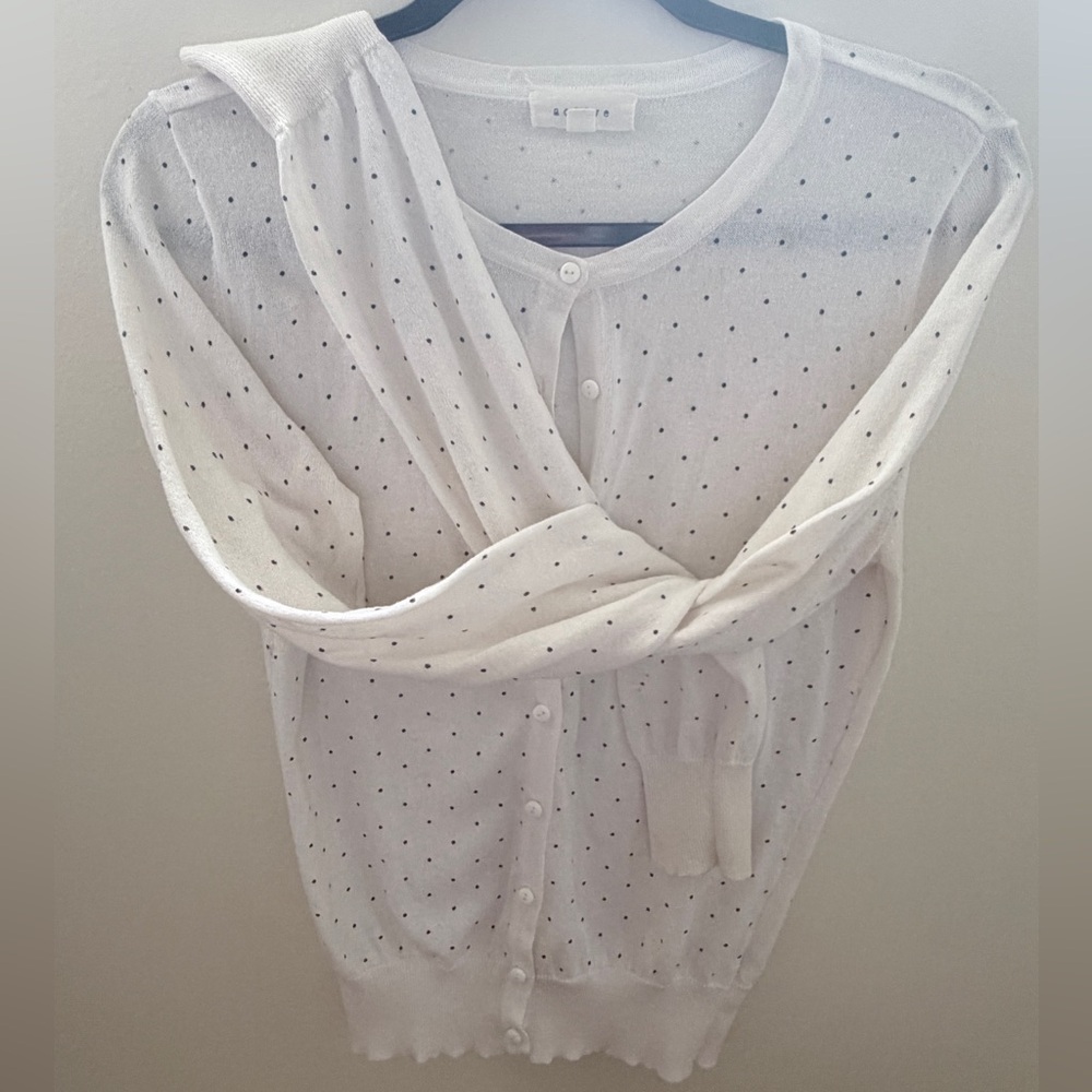 Active USA White Cardigan with Black Polka Dots